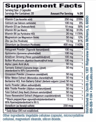 Blood Sugar Premier Supplement Facts